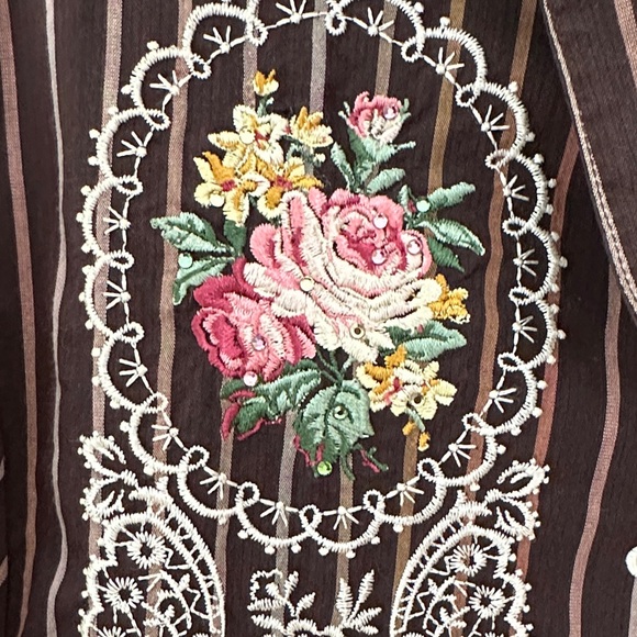 Floral Embroidered Brown Blouse - Picture 4 of 15